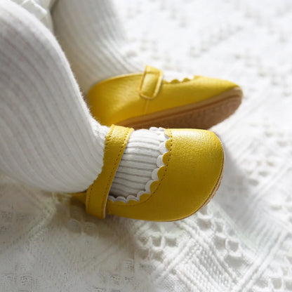 Meckior Baby Boys & Girls Shoes - Infant Leather with Rubber Sole, Anti-Slip Toddler First Walkers, Newborn Princess Crib Shoes