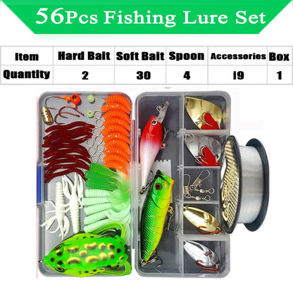 Fishing Lure Kit with Soft & Hard Baits – Minnow, Metal Jig Spoon & Crankbait Set for Bass & Pike Fishing with Storage Box Tackle Gear Kit