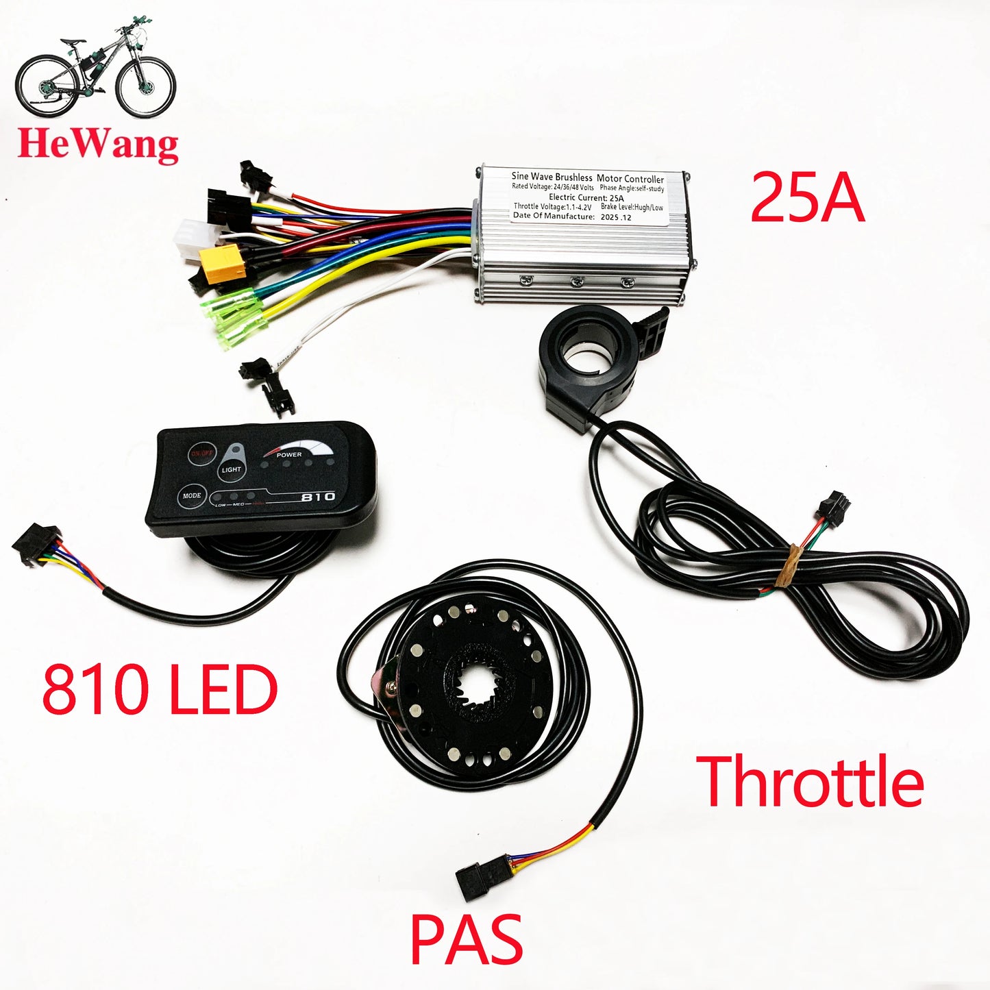 Brushless Motor Controller Kit - 24V/36V/48V 350W-500W E-Bike Sine Wave Controller with S810 LCD Display