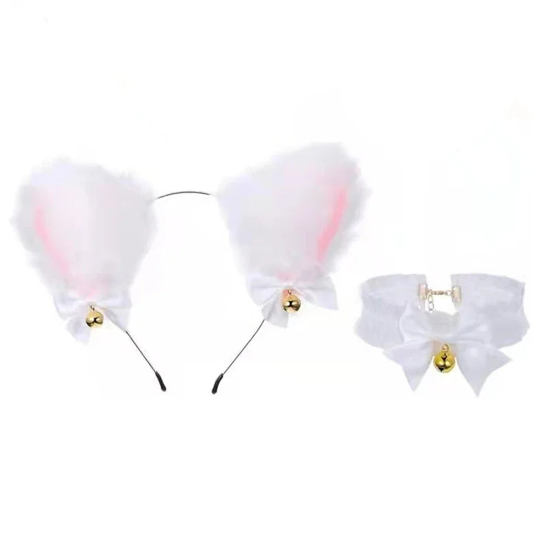 Halloween Cat Ear Headband - Masquerade Cosplay Costume with Bow Tie and Bell
