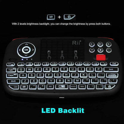 Rii i4 Mini BT Wireless Keyboard with Touchpad - 2.4GHz Backlit Mouse Remote for Windows, Android TV Box, and Smart TV