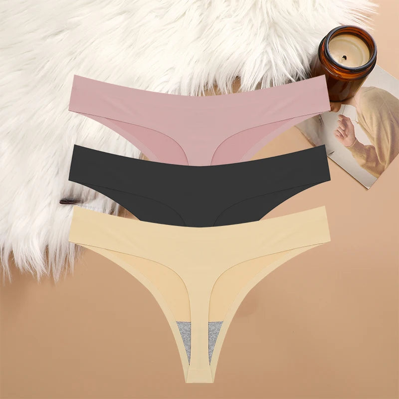 3PCS Sexy G-String Underwear Set – Breathable Seamless Low Waist T-Back Bikini Panties for Women, S-XL Sizes