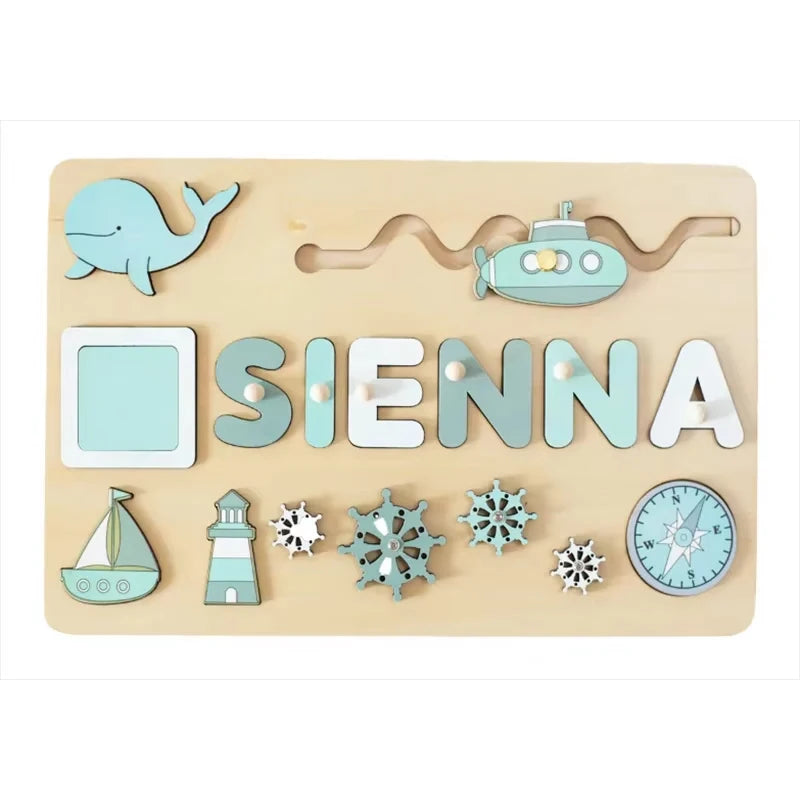 Montessori Personalized Wooden Name Puzzle — Custom Letter Board Educational Toy for Babies