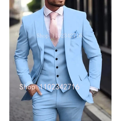 Men's Pink 3 Piece Suit - Slim Fit Wedding Tuxedo Jacket, Vest & Pants Set For Groom Formal Occasions