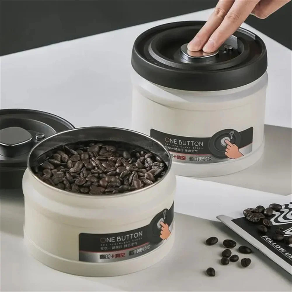 Stainless Steel Coffee Bean Vacuum Sealed Canister — Airtight Storage Tank for Grains, Tea, Nuts & Kitchen Organization