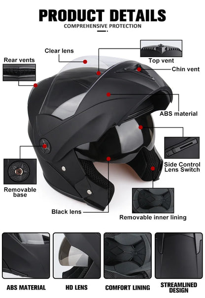 2024 Unisex Modular Motorcycle Helmet – Full Face Flip-Up Dual Lens Racing Helmet for Men & Women