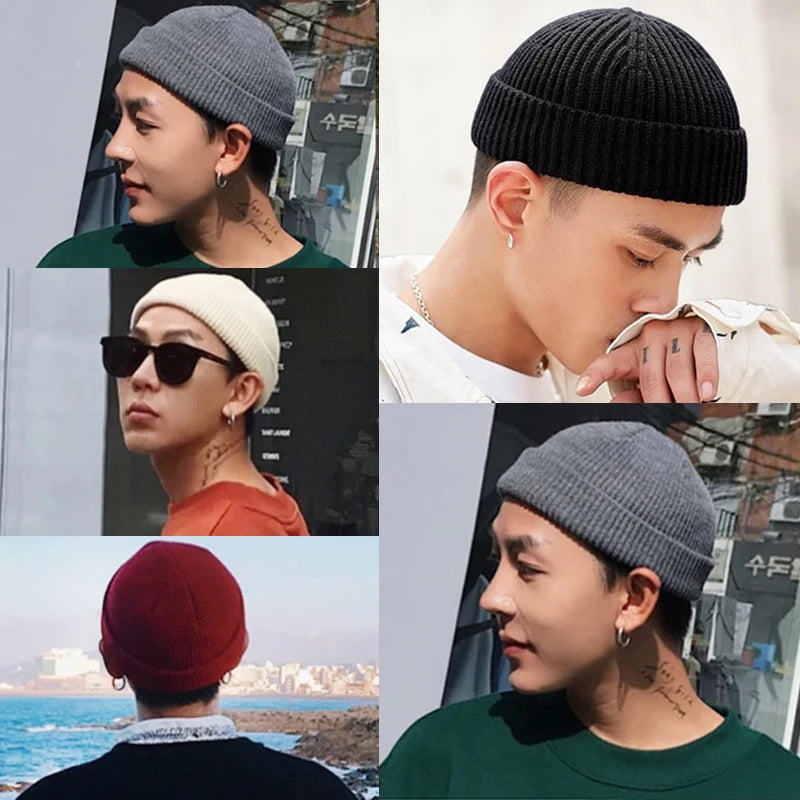 Unisex Solid Color Knit Beanie - Warm Brimless Winter Hat for Men and Women, Hip Hop Style Skullcap