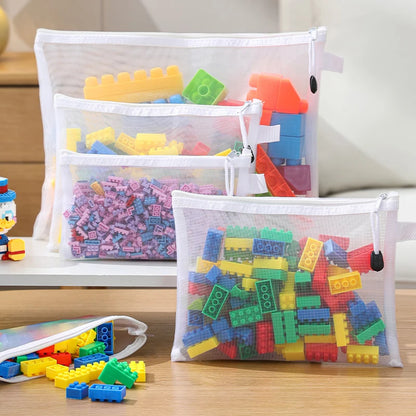 Children’s Puzzle & Building Block Storage Bag – Transparent Mesh Zipper Organizer for Toys, Cosmetics & Household Items
