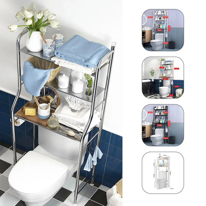 Metal Over-The-Toilet Storage Rack – Bathroom Organizer with Towel Hooks & Toilet Paper Holder