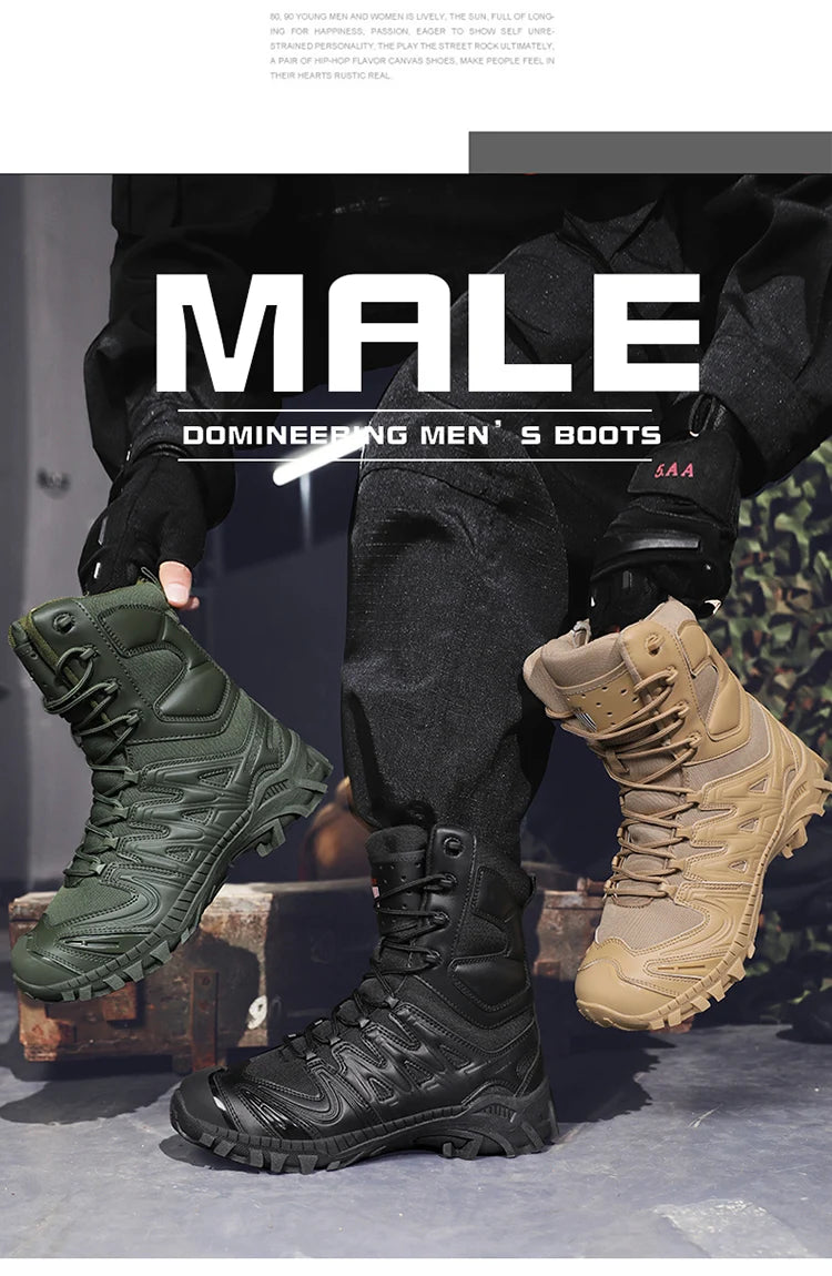 Special Forces Desert Combat Boots - Men's Tall Wear-Resistant Tactical, Waterproof Training & Outdoor Mountaineering Sports Boots
