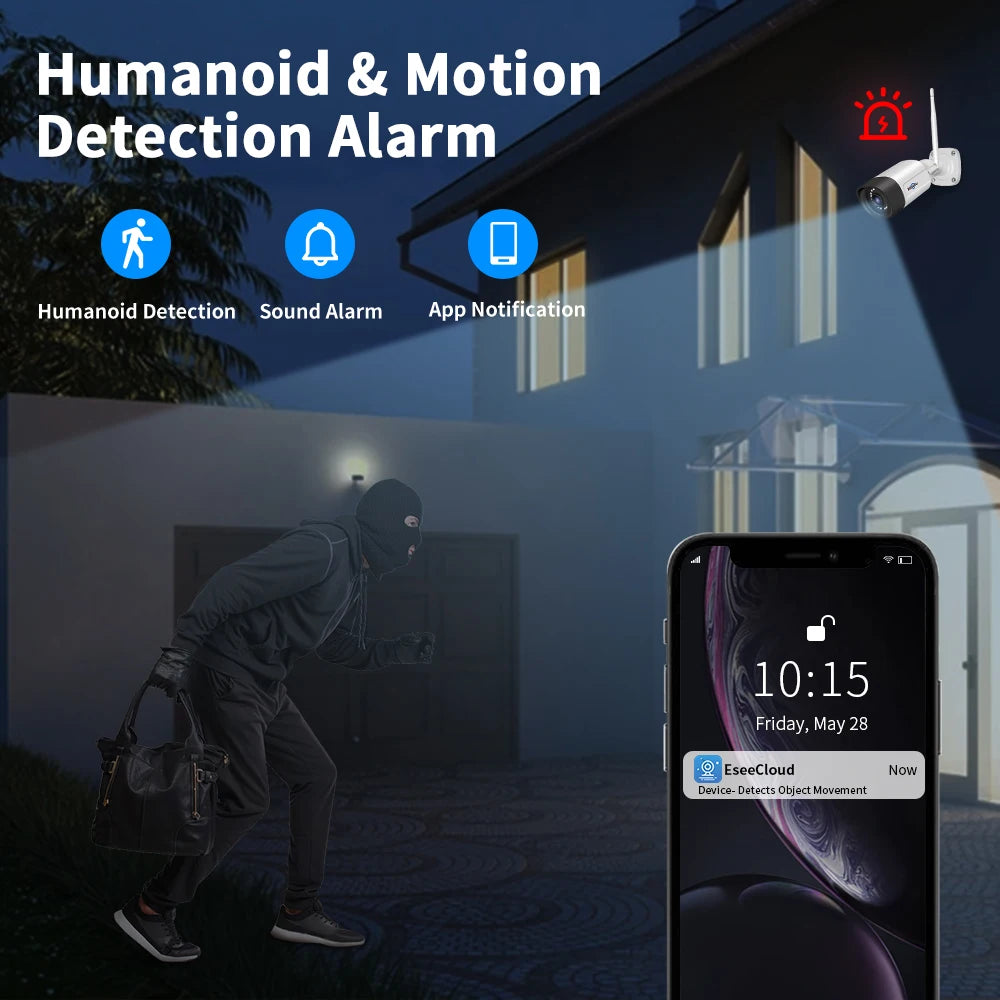 Hiseeu 10CH 5MP WiFi Security Camera System — H.265 NVR with Color Night Vision, Human Motion Detection & 2-Way Audio Outdoor Cameras