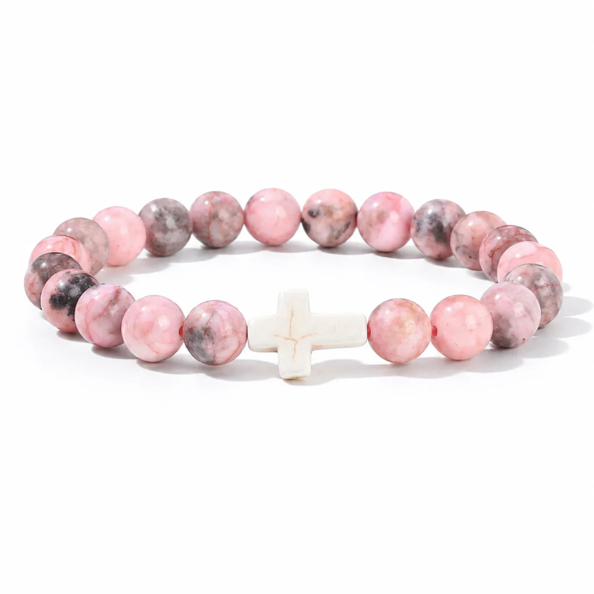 Natural Stone & Wood Bead Rosary Bracelet - Hematite Cross Meditation & Yoga Jewelry for Men & Women