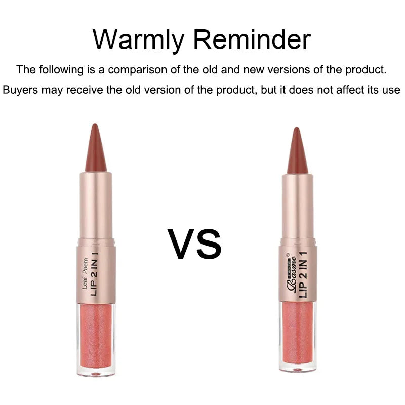 2-in-1 Tapered Lip Liner Pen - Waterproof Nude Brown Lip Contour & Matte Gloss Makeup