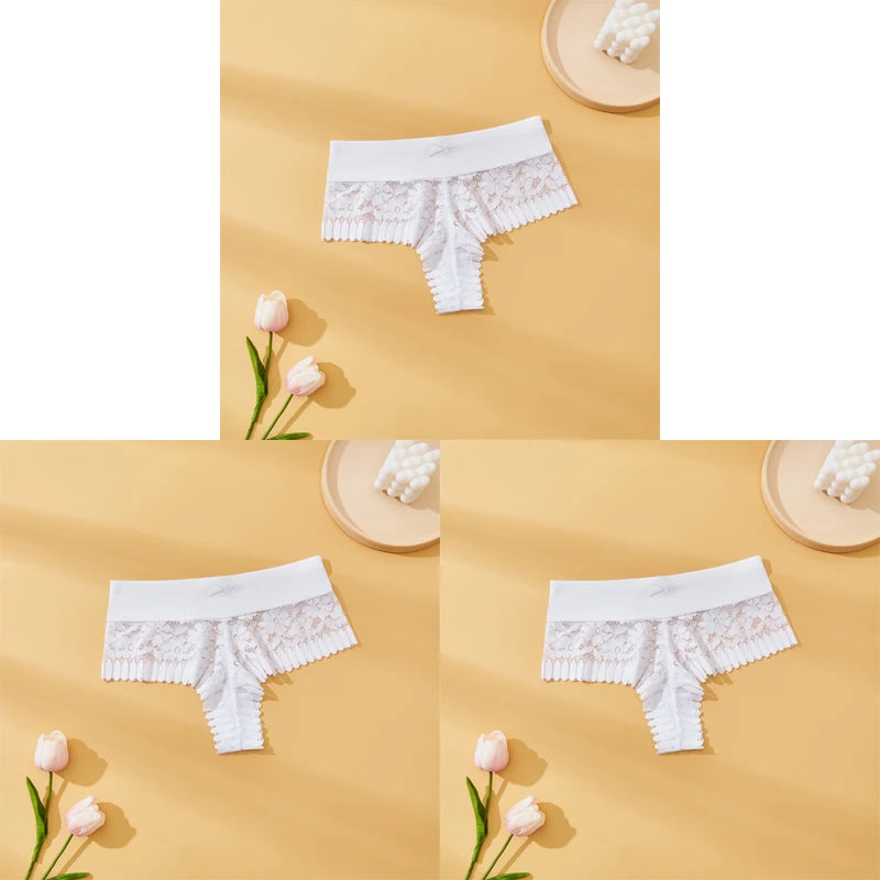 Women's Lace Panties 3PCS - Sexy Bow Detail, Breathable Comfortable Briefs S-XL