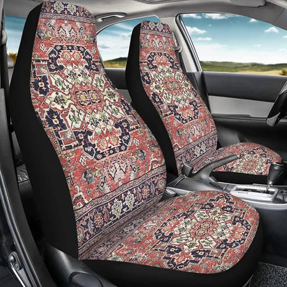 Ethnic Floral Front Car Seat Covers - 2PC Retro Persian Bucket Seat Protector Covers for Car Interiors