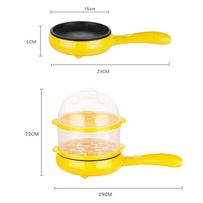 Electric Frying Pan and Omelette Maker - Mini Egg Cooker with Steamer, Automatic Power-Off - Breakfast Machine for Quick Meals