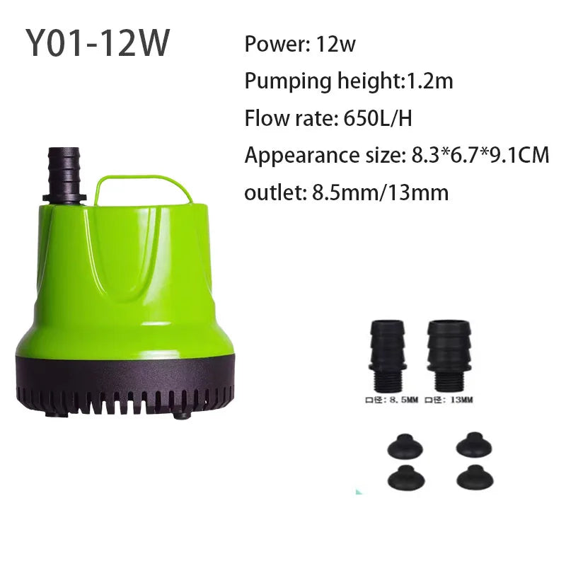 Submersible Water Pump – Ultra-Quiet for Fish Tanks, Ponds, Hydroponics, Fountains, 6W-100W, 110V-220V