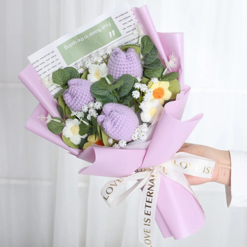 Knitted Sunflower Bouquet — Handmade Crochet Flowers for Valentine, Mother’s Day & Birthday Gifts