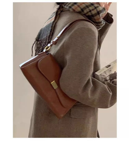 Retro Underarm Bag for Women – New Autumn Winter Fashion, Solid Color PU Leather Handbag, Casual Commuter Single Shoulder Bag