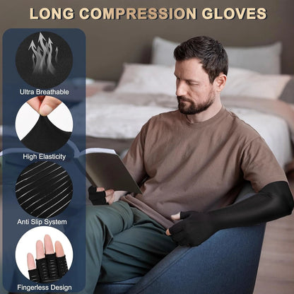Long Copper Compression Arthritis Gloves – Arm & Hand Support Sleeves for Carpal Tunnel, Lymphedema & Hand Pain Relief