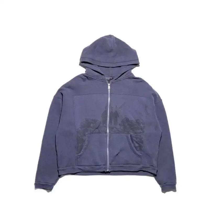 Washed Casual Hoodie Sweatshirt — Unisex Loose-Fit Street Style Crew Neck with Lip Print Letter Design, Vintage Comfortable Top