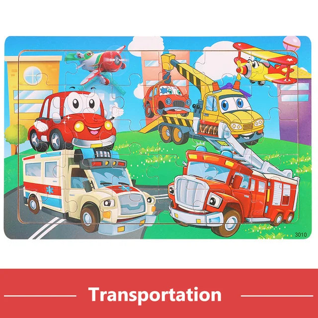 30PCS Montessori Wooden 3D Cartoon Animal Puzzle – Educational Jigsaw Board Game for Kids