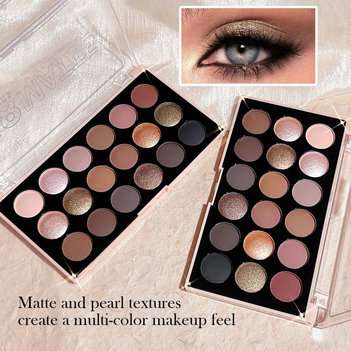 18-Color Eyeshadow Palette – Matte, Pearlescent, Shimmer & Glitter Shades, Long-Lasting Eye Makeup Kit