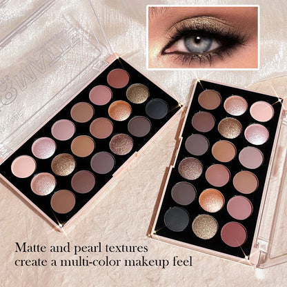 18-Color Eyeshadow Palette – Matte, Pearlescent, Shimmer & Glitter Shades, Long-Lasting Eye Makeup Kit