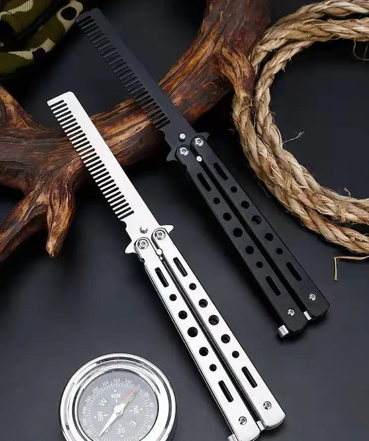 Butterfly Folding Comb for Men - Portable Metal Tip Comb, Convenient Carry Design
