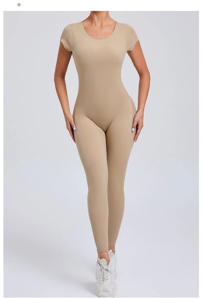 Women’s One-Piece Padded Backless Yoga Romper – Quick-Dry Workout Bodysuit & Sports Jumpsuit