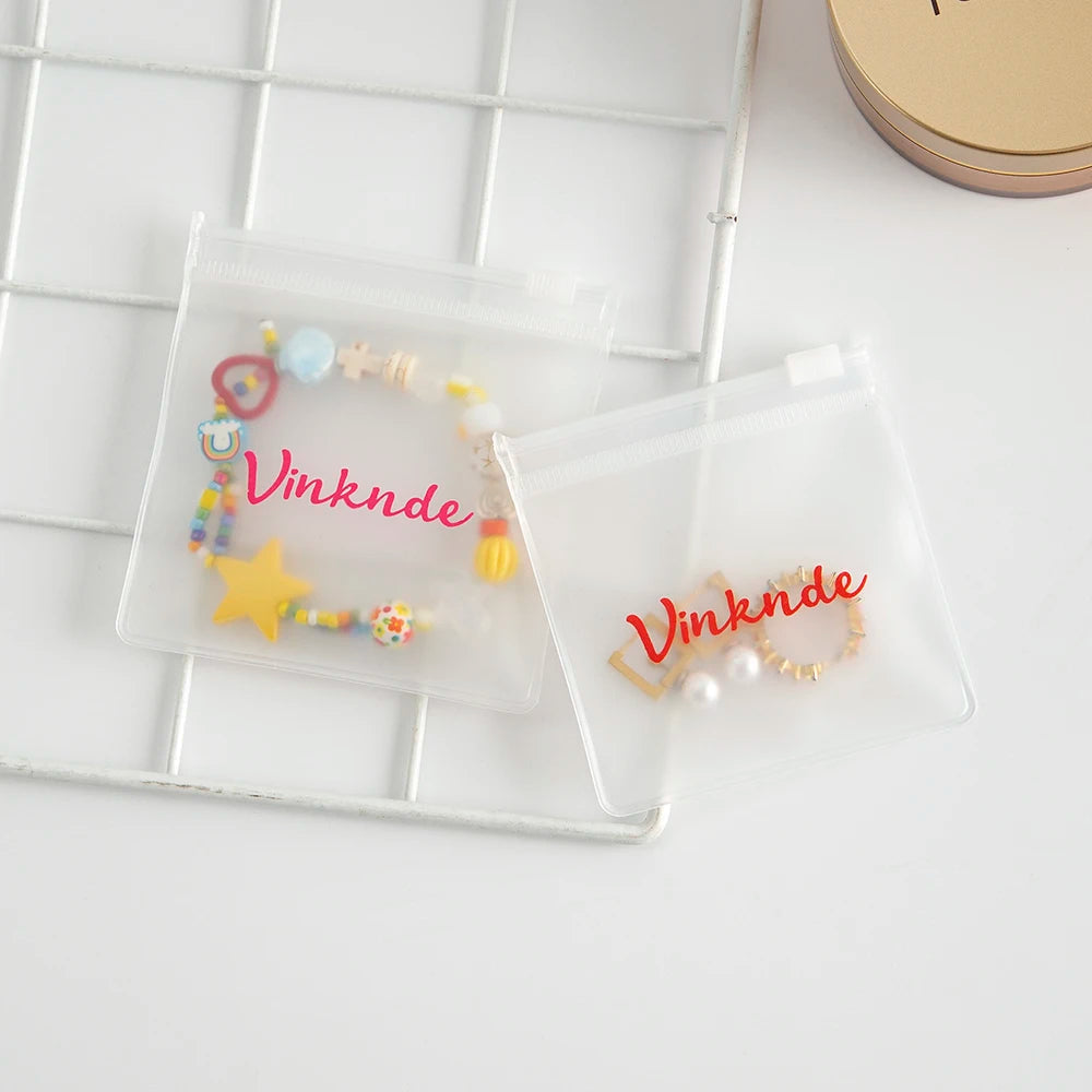 200PCS Bulk Jewelry Zipper Bags — Custom Frosted Transparent PVC Pouches for Necklaces, Earrings & Rings with Logo
