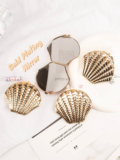 Golden Shell Double-Sided Makeup Mirror - Portable Elegant Beauty Mirror Gift for Girlfriend, Mom, Wife & Sister