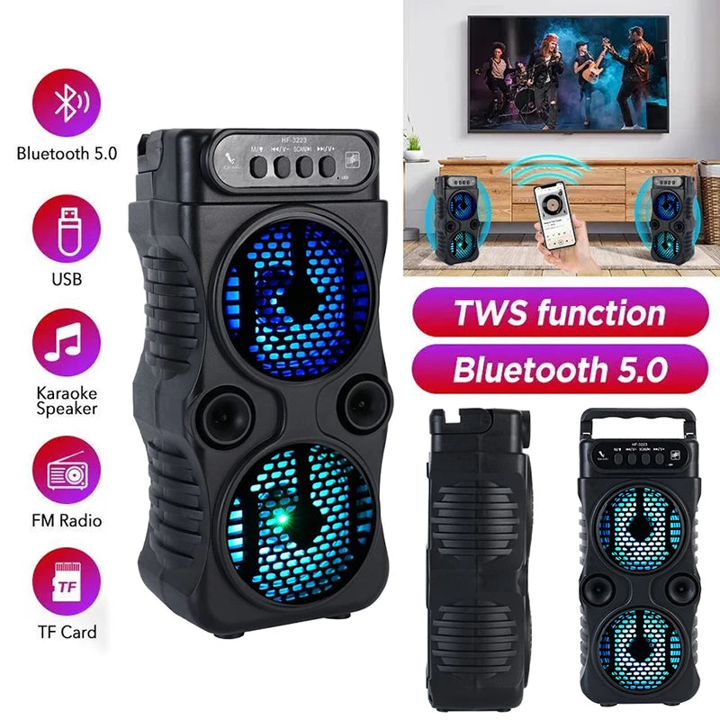 Portable Wireless Bluetooth Speaker – Dual 3" Stereo Subwoofer with Deep Bass, USB Powered for Parties, Dancing & Karaoke