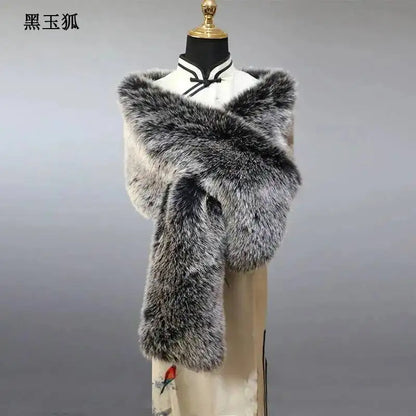 32-Color Luxury Faux Fox Fur Shawl – Women’s Plush Winter Scarf, Wrap & Cape for Wedding & Coat