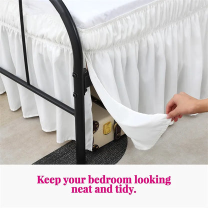 Soft Cozy White Ruffle Bed Skirt with Split Corners – Elastic Wrap-Around Bed Skirting, Easy Install 15-Inch Drop Bedding Decor