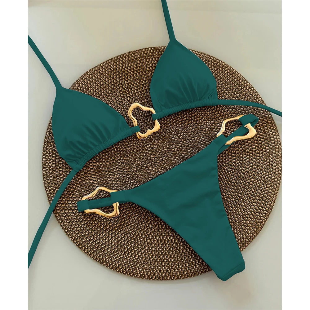 2025 Women’s Sexy Halter Micro Bikini Set – Solid Brazilian Thong Swimwear Beach Bathing Suit