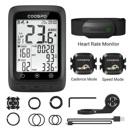 Coospo BC107 GPS Bike Computer — 2.4" Wireless Odometer & Speedometer, Bluetooth 5.0, ANT+, Waterproof