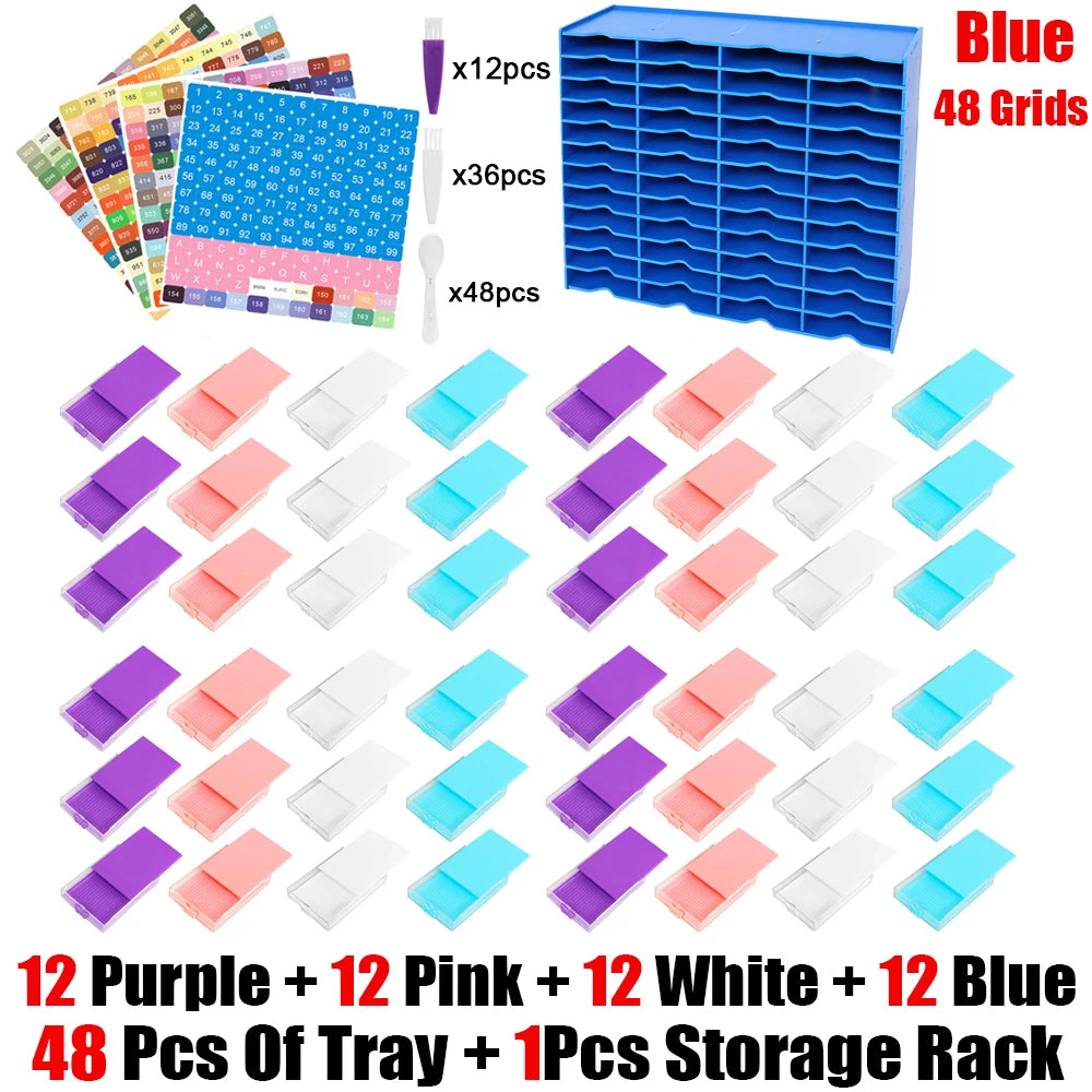 HOMFUN 5D Diamond Painting Tray Kit – 12/24/48 Slots with Storage Rack Organizer for Drill Plate Accessories