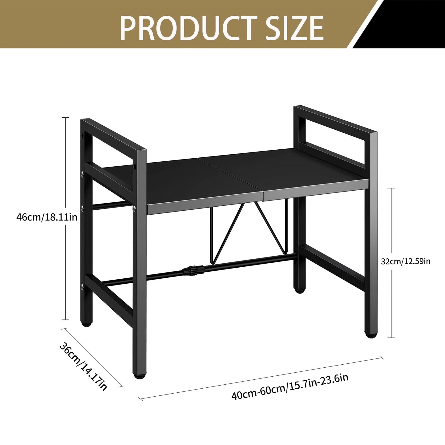 Expandable 42-64cm Microwave Shelf Organizer - Moisture & Rust Proof Countertop Organizer for Tableware Storage