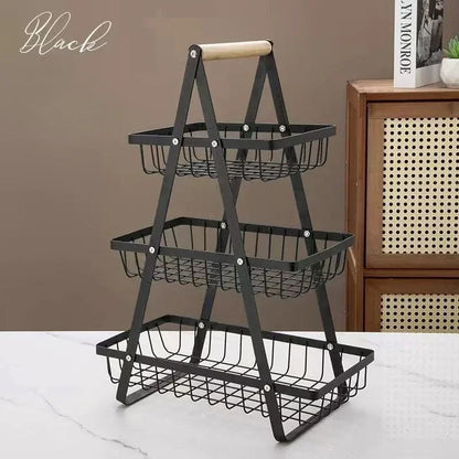 3-Tier Countertop Fruit Basket - Portable Iron Kitchen Organizer for Fruits, Bread & Snacks Storage