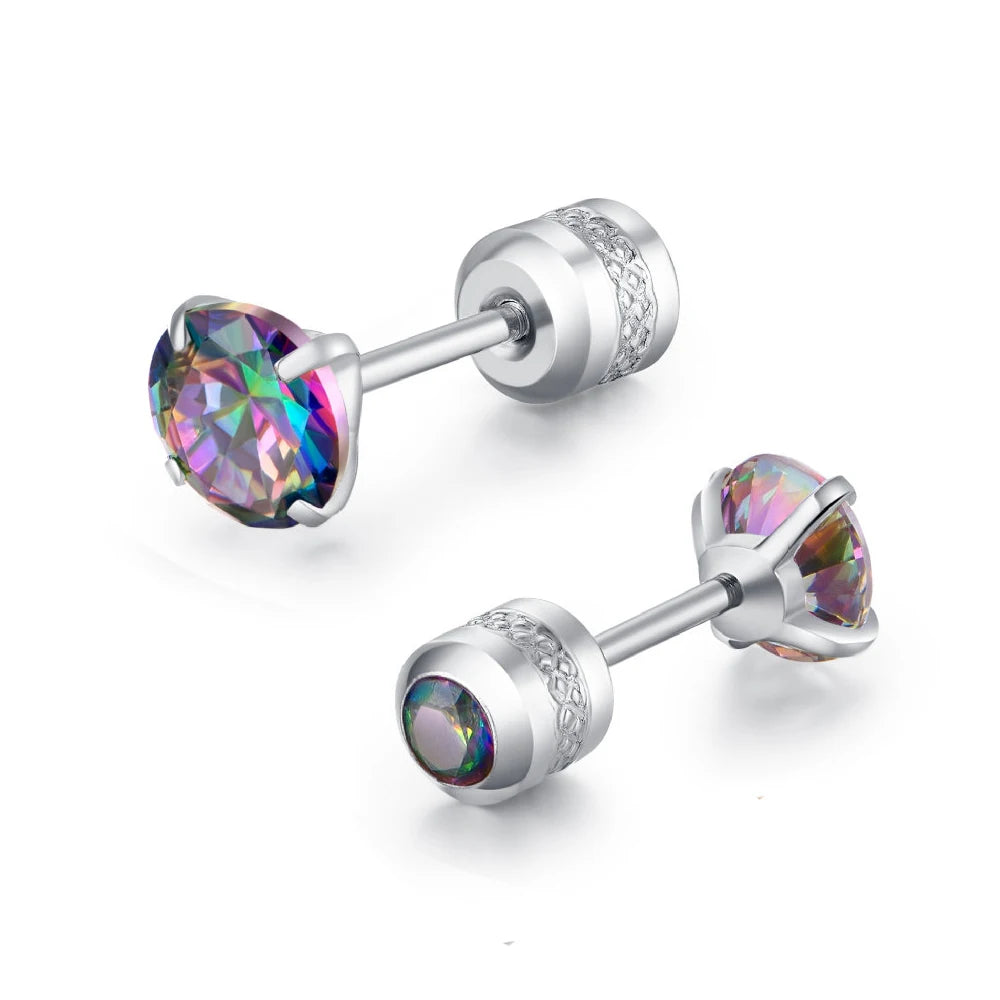 Medical Stainless Steel Crystal Zircon Ear Studs – Hypoallergenic Tragus & Cartilage Screw Piercing Earrings Jewelry