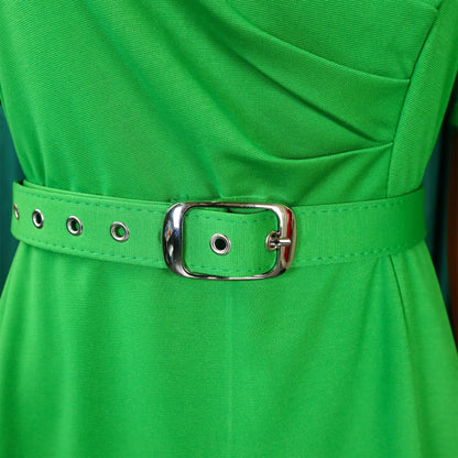 Women's Elegant V-Neck Party Dress - Pleated Mid-Calf Belted Dinner Dress