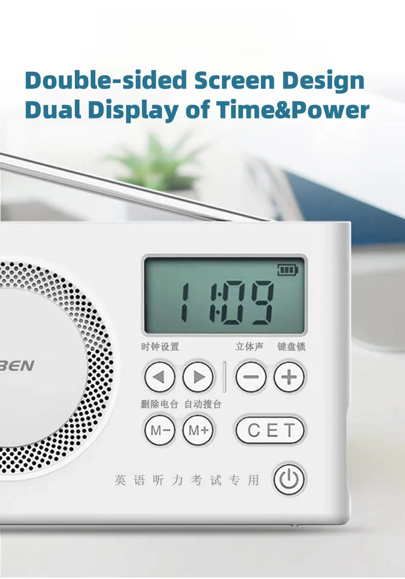 AIBEN C5S Mini Portable Radio — Handheld Rechargeable Digital FM Radio with USB Charging Port & Built-In Speaker