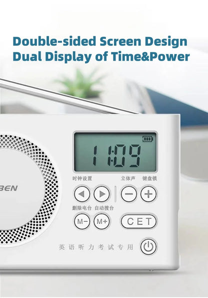 AIBEN C5S Mini Portable Radio — Handheld Rechargeable Digital FM Radio with USB Charging Port & Built-In Speaker