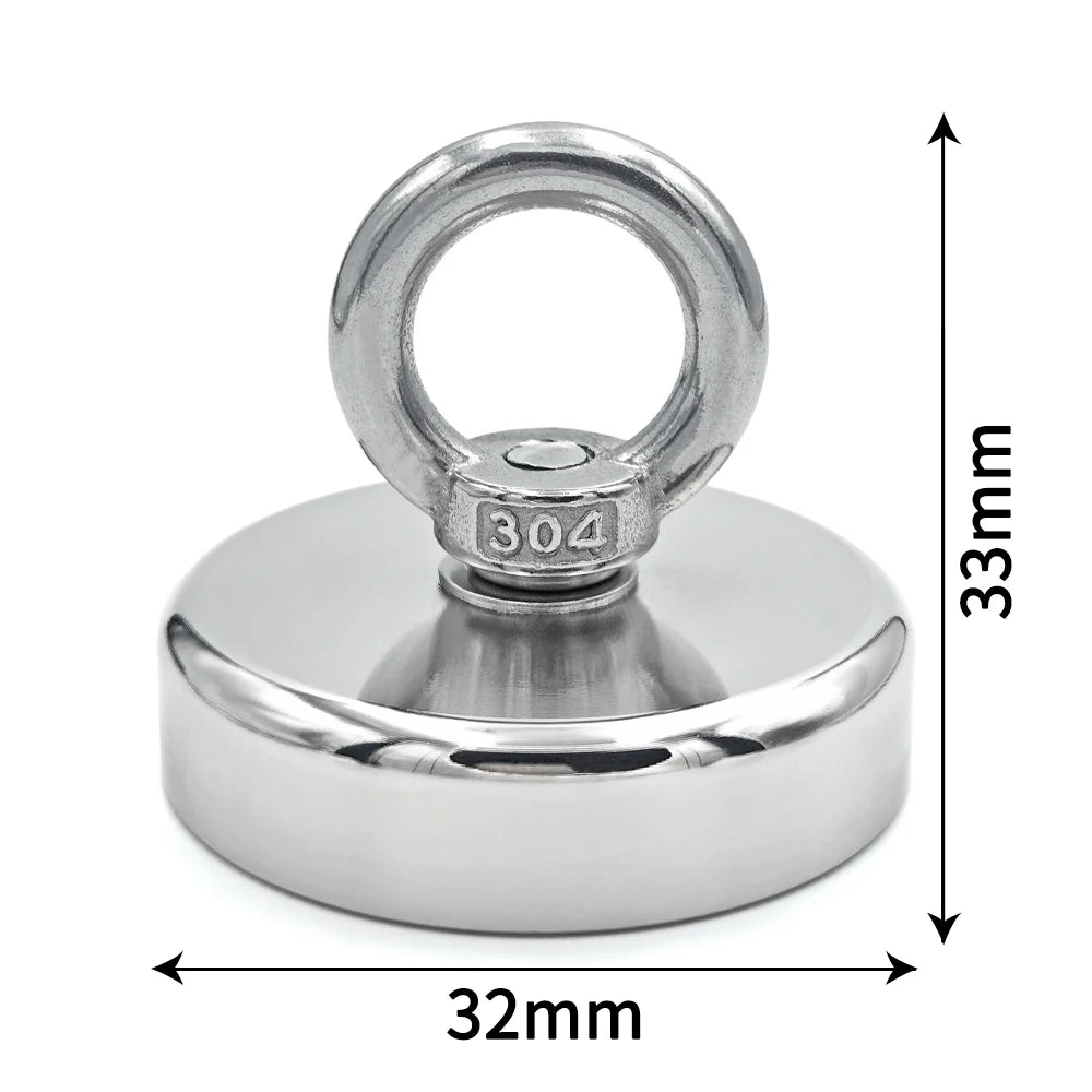 D16~D42mm Super Strong Neodymium Fishing Hook Magnet — N52 Heavy Duty Rare Earth Eyebolt with Countersunk Hole for Salvage