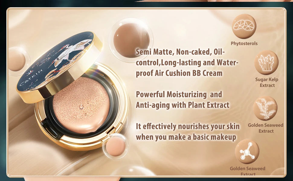 Catkin Phoenix Cushion Foundation – Full Coverage, Sheer Satin Finish, Light Beige with Refill Included
