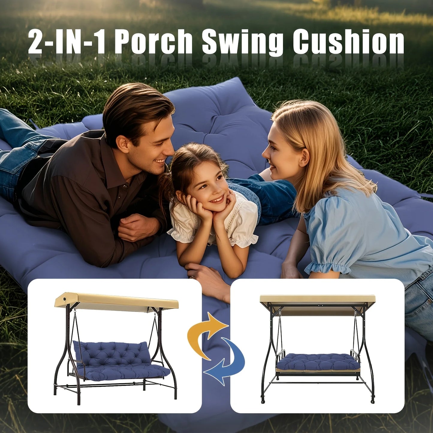 Patio Rocking Chair Cushion - Thick All-Weather Outdoor Seat Pad with Ties & Ergonomic Lumbar Backrest Support