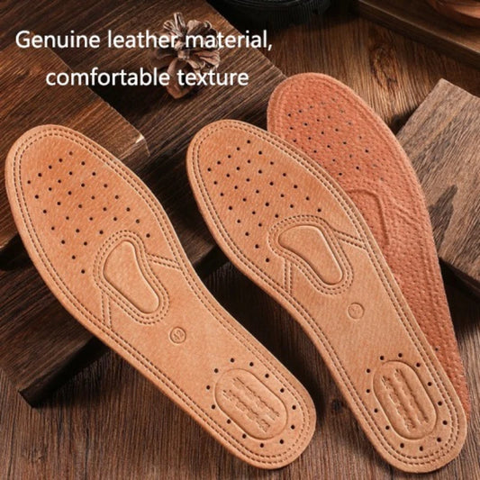 Leather Shoe Insoles - Breathable Cowhide Footbed Inserts for Men & Women Sports Shoes