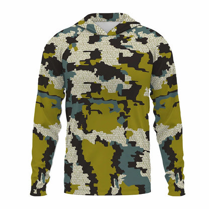 Men's Fishing Shirt with Sun Protection – All in One Hoodie Mask, UPF 50+ T-Shirt for Hunting, Camping & Angling