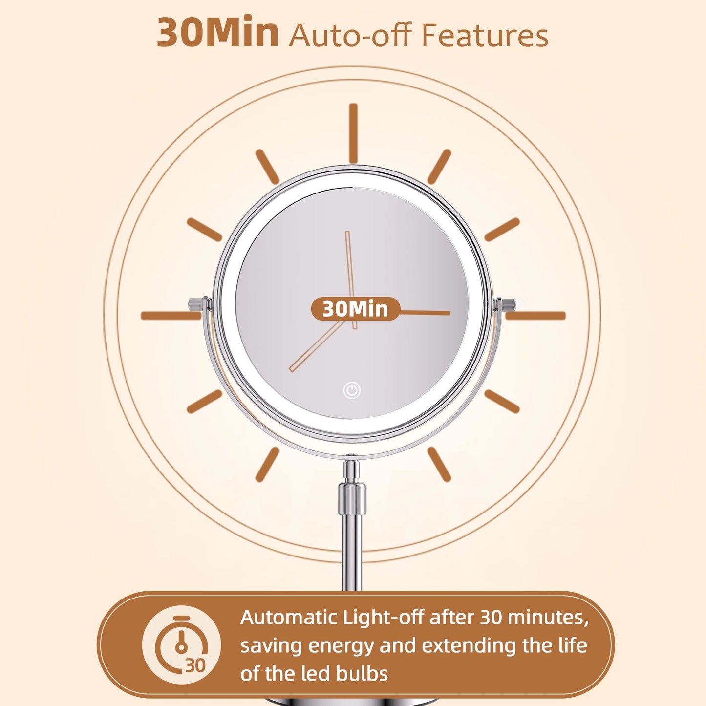 8-Inch Makeup Mirror with Light – 10X Magnification, 3 Color LED, Adjustable Brightness & Height Standing Cosmetic Mirror